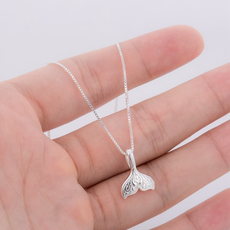 Silver Whale Tail Pendant Necklace