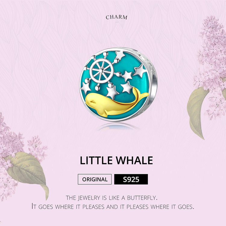 925 Sterling Silver Gold Whale Bracelet Charm