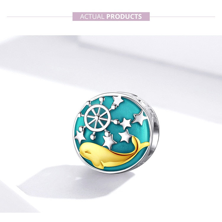 925 Sterling Silver Gold Whale Bracelet Charm