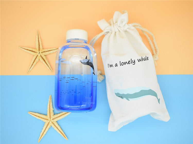 Whale Glass Water Bottle (600ml)