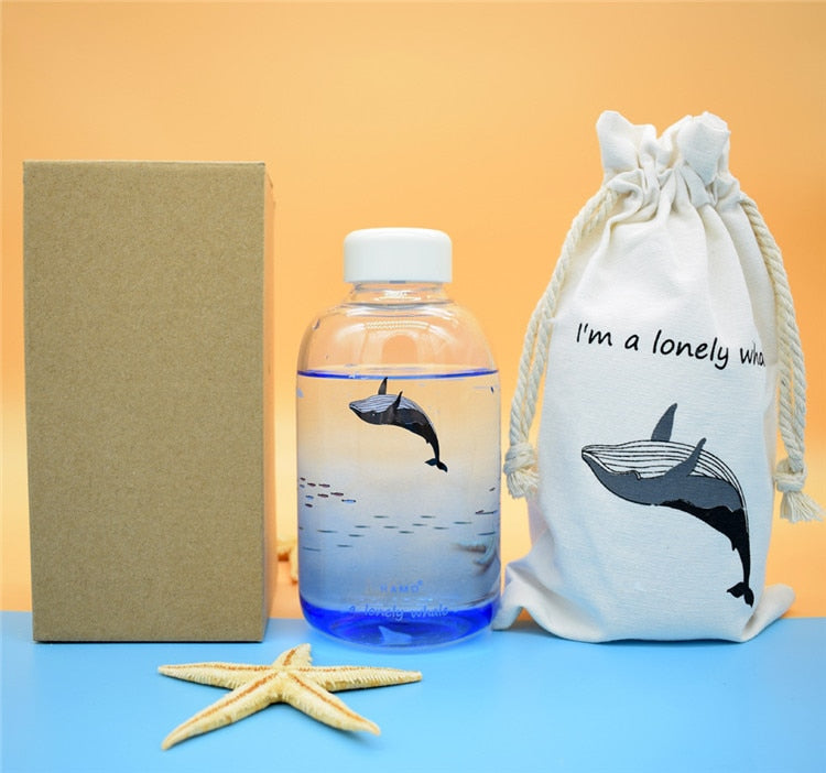 Whale Glass Water Bottle (600ml)