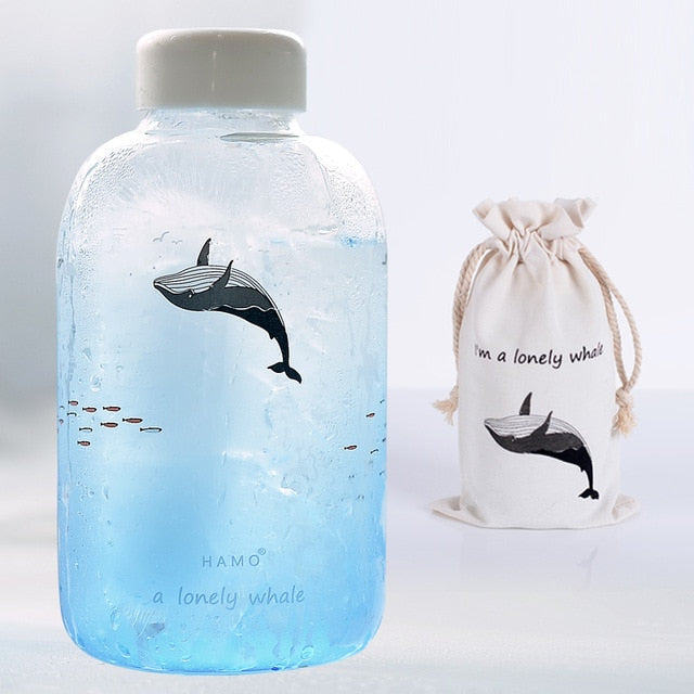 Whale Glass Water Bottle (600ml)