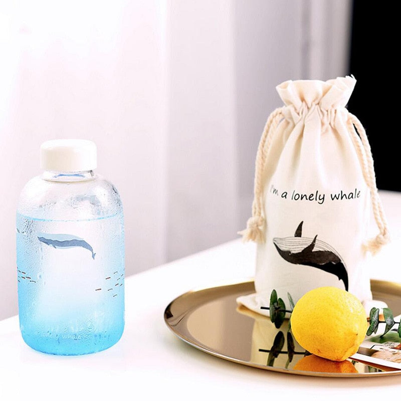 Whale Glass Water Bottle (600ml)