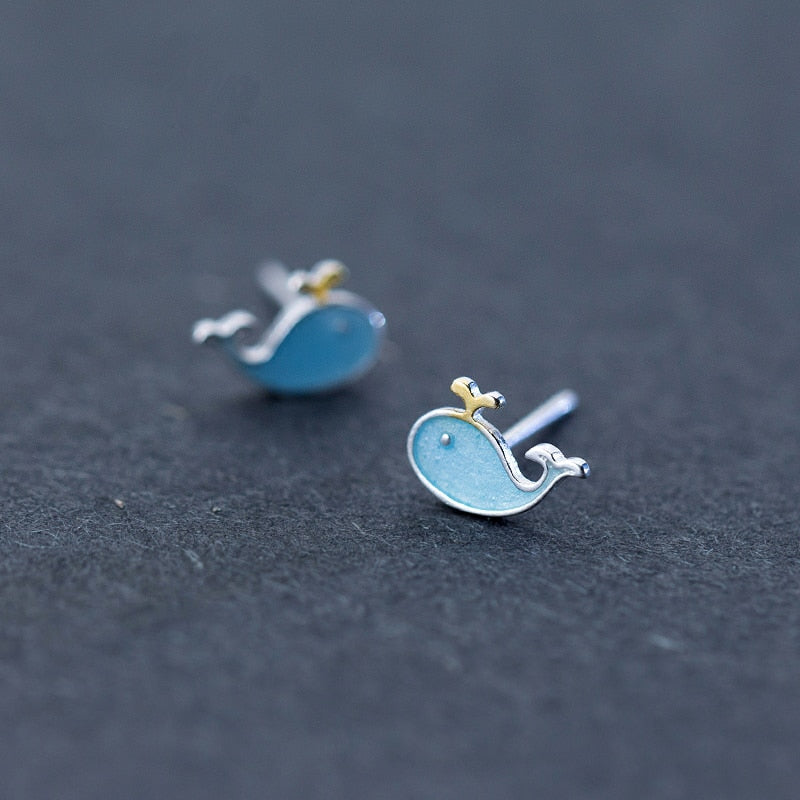 Enamel Blue Whale Stud Earrings