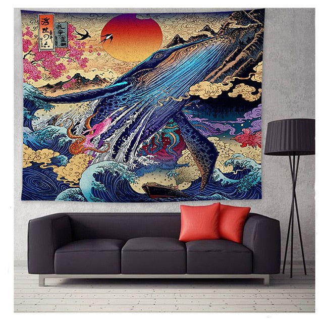 Japanese Whale Tapestry Wall Hanging