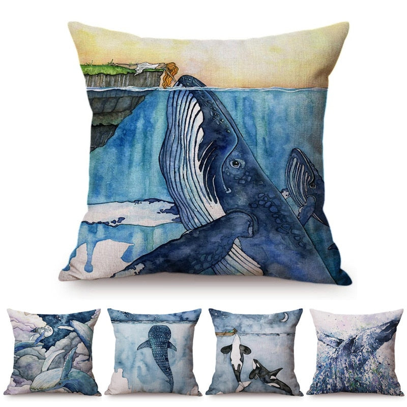 Blue Whale Cushion Cover